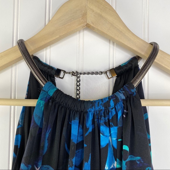 Vince Camuto Blue Floral Blouson Halter Maxi Dress Size 10 - Picture 4 of 13